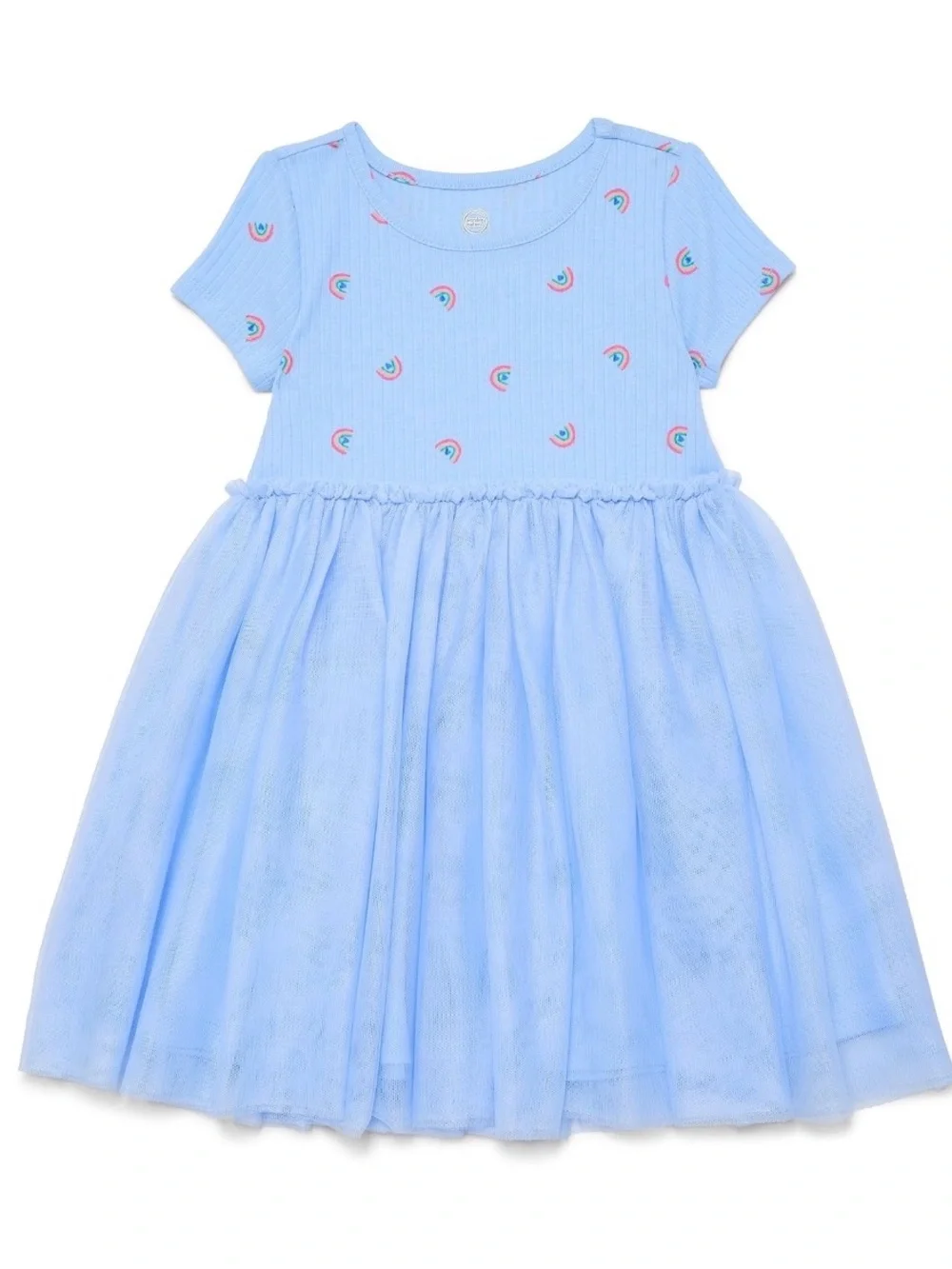 Girls Light Blue Rainbow Print Tulle Dress